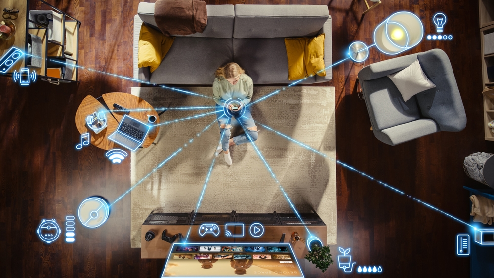 Top,View,Of,Caucasian,Woman,In,The,Loft,Apartment,Sitting